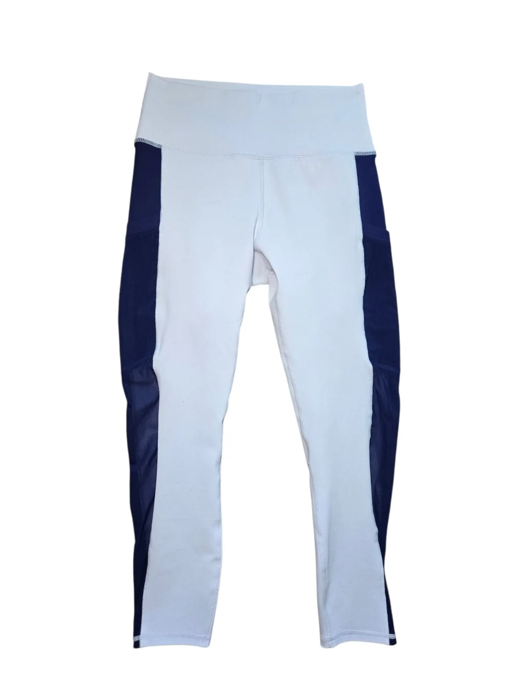 Fabletics White Leggings with Navy Side Panels - Picture 3 of 11